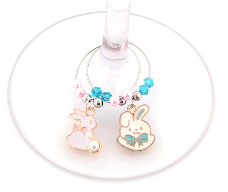 Easter Bunny Wine Charms – Gifts – Glass Markers Set of 6 – Spring Party Favors, Easter Table Decor image 8