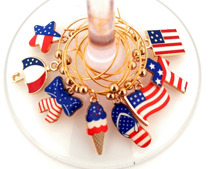 Independence Day/July 4th - Fourth Of July Wine Charms - Flip Flops and Flags - Pack of 8
