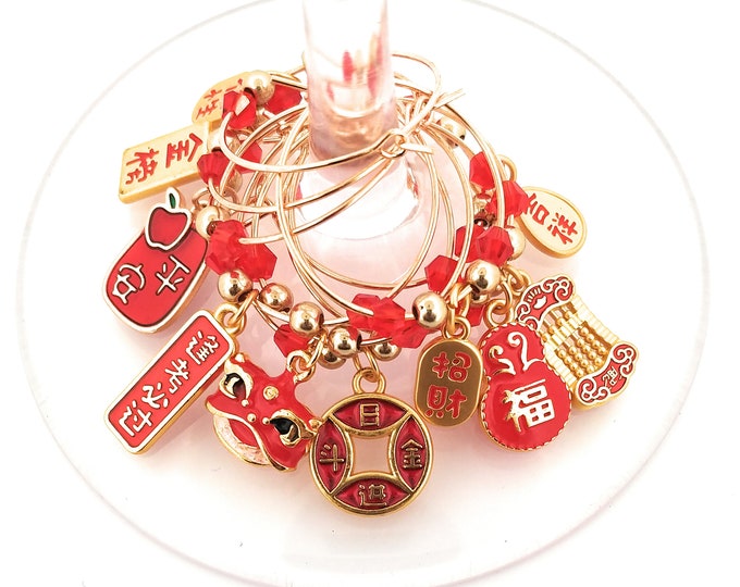 Chinese New Year Wine Charms - Chinese Festival Wine Charms - 10/pack