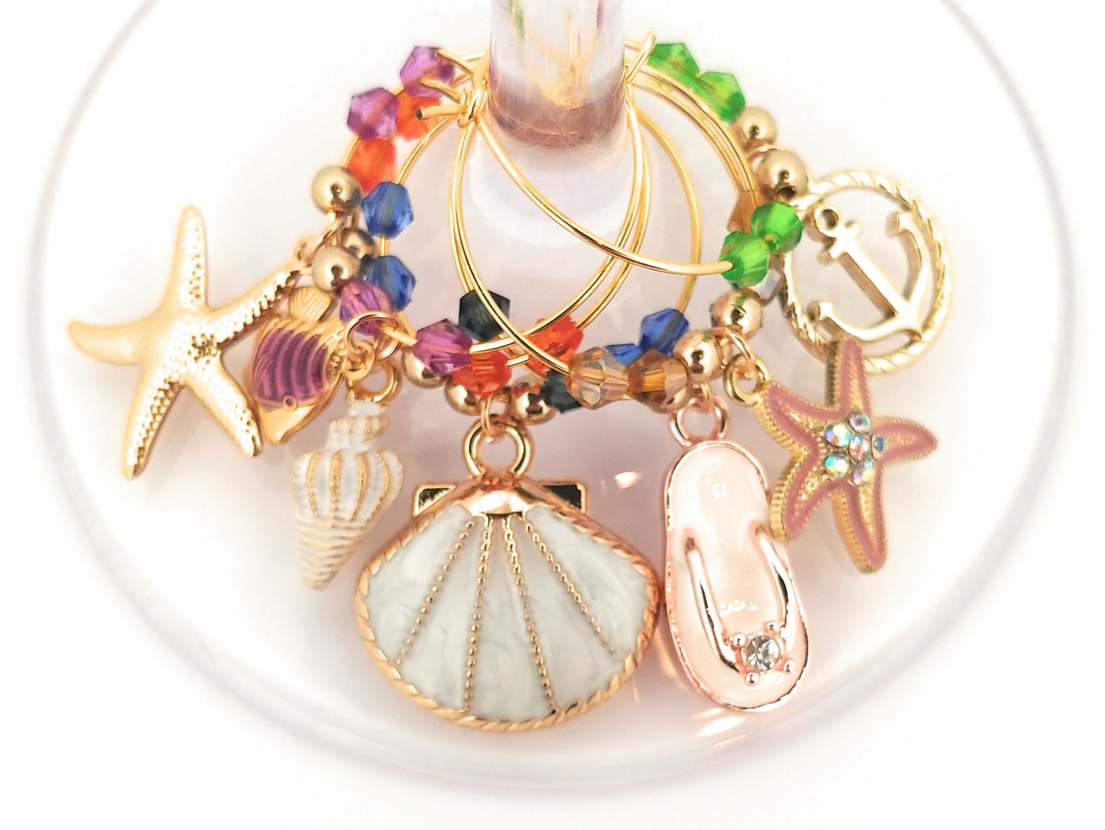 Beach Wine Charms Nautical Wine Charms Seashell Wine Charms Etsy
