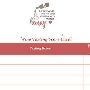 TÉLÉCHARGEMENT IMMÉDIAT Carte de pointage des vins imprimable pour une dégustation de vins à l'aveugle - Taille de papier standard à imprimer autant que vous le souhaitez