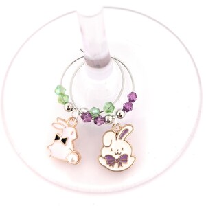Easter Bunny Wine Charms – Gifts – Glass Markers Set of 6 – Spring Party Favors, Easter Table Decor image 5