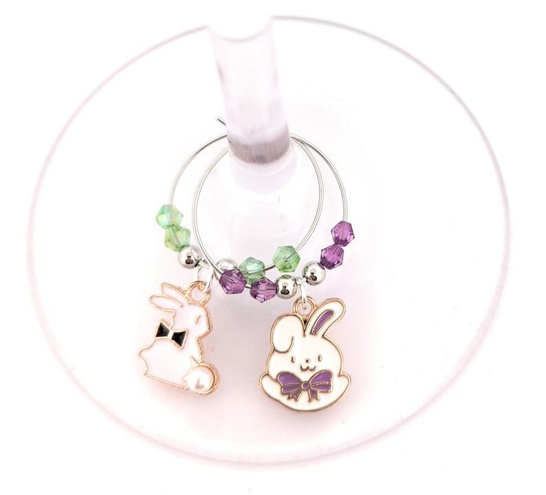 Easter Bunny Wine Charms – Gifts – Glass Markers Set of 6 – Spring Party Favors, Easter Table Decor image 5