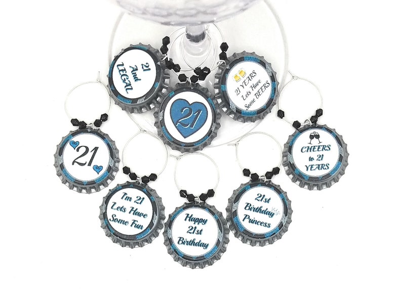 21st Birthday Party Wine Charms 21st Birthday Party Supplies Glass Labels 21st Birthday Glass Markers 21st Birthday Party 8pack