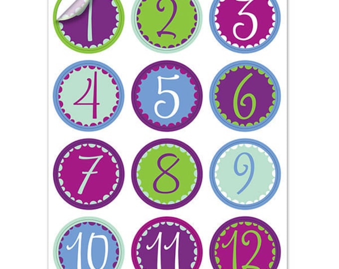 Whimsy Number Wine Glass Decals, 1 Inch Round - Reusable - Hostess Gift, Glass Not included, 12 Per Pack