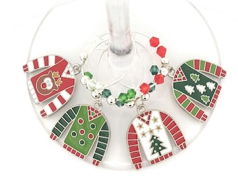 Ugly Sweater Christmas Wine Charms, Ugly Sweater Party Supplies, Ugly Sweater Party, Ugly Sweater Glass Tag, Glass Identifier, 4 Wine Charms