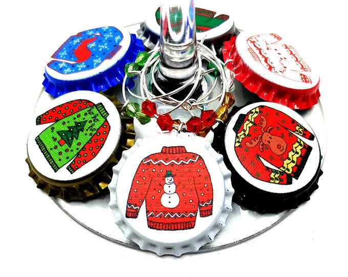 Very Ugly Sweater Wine Charms - Pack Of 8 - Party Favor Packaging Option Available