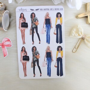 Mini Einkaufen Mädchen, braune Haut, Mode-Aufkleber