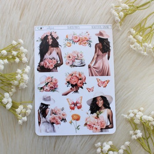 Bella primavera, SOLO PELLE MARRONE, Decorazione pianificatore, adesivi per diario, adesivi pianificatore, adesivi di moda
