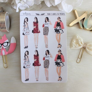 Mini Ladies in Prints, Fashion Girls, Planner Stickers