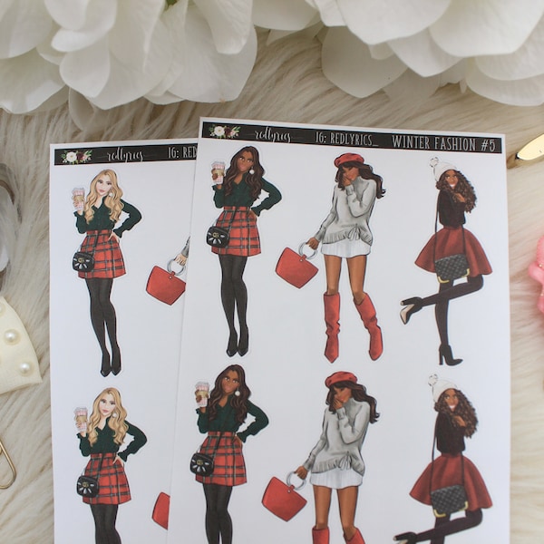 Mini Winter Fashion Girls #5, CHOOSE YOUR OPTION, Fashion Stickers, Planner Stickers