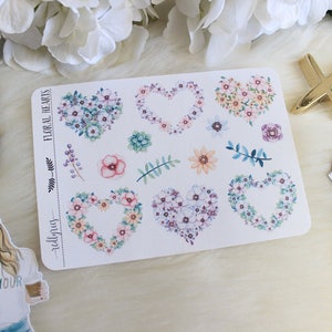 Floral Hearts, Planner Stickers, Planner Supplies
