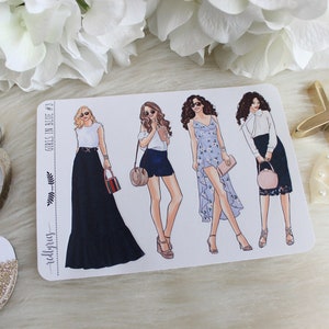 Girls in Blue #3, Planner Stickers, Fashion Girls