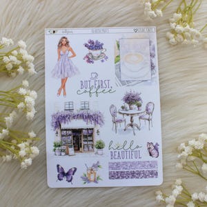 Café Lila, SOLO PIEL CLARA, Decoración de agenda, Pegatinas de diario, Pegatinas de agenda, Pegatinas de moda