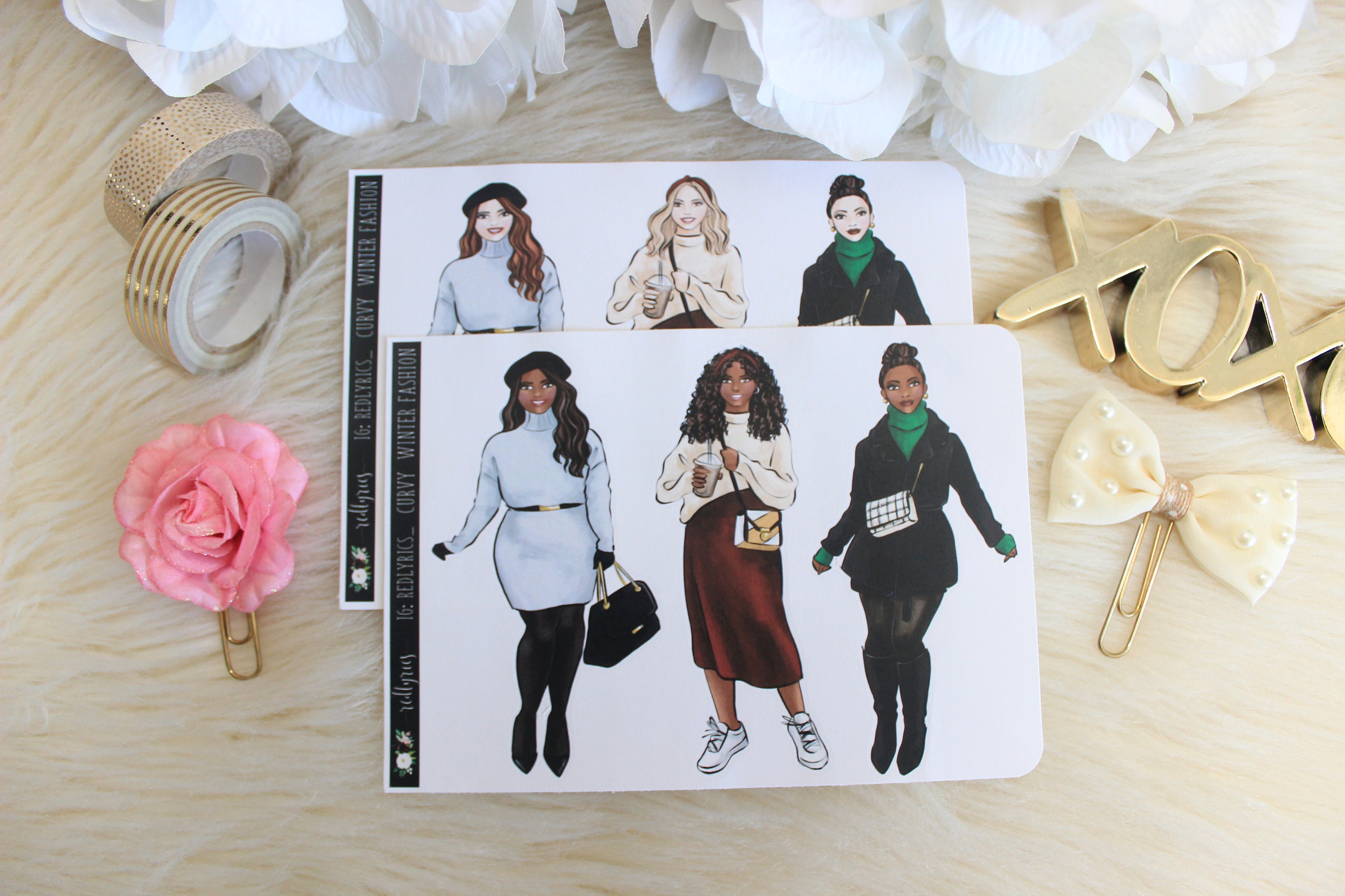 Curvy Winter Fashion, CHOOSE YOUR OPTION, Fashion Stickers, Planner  Stickers 