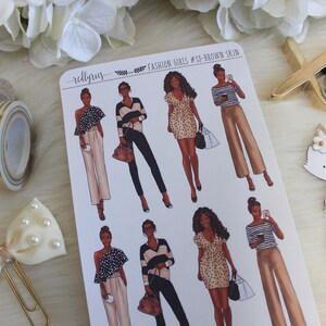 Mini Fashion Girls #13, Brown Skin, Fashion Stickers