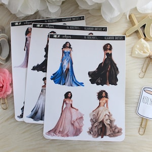 Vestidos glamurosos, SOLO PIEL OSCURA, Chicas a la moda, Pegatinas del planificador, Pegatinas de moda