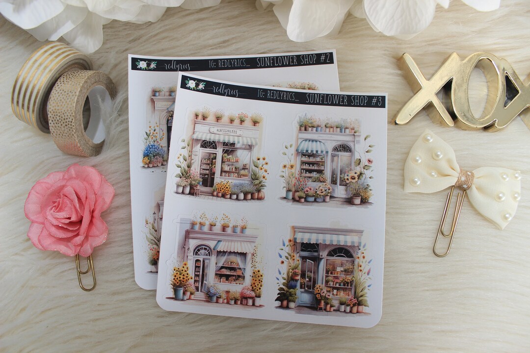 Sunflower Shops 2 OR 3, Decor, Planner Decoration, Spring Stickers