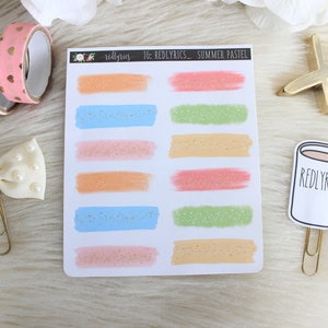 Summer Pastel Brush Strokes, Planner Stickers, Planner Deco