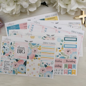 Sunday Flowers, planner stickers, ECLP stickers, planner supplies