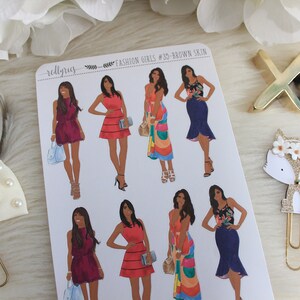 Mini Fashion Girls #35, Brown Skin, Fashion Stickers