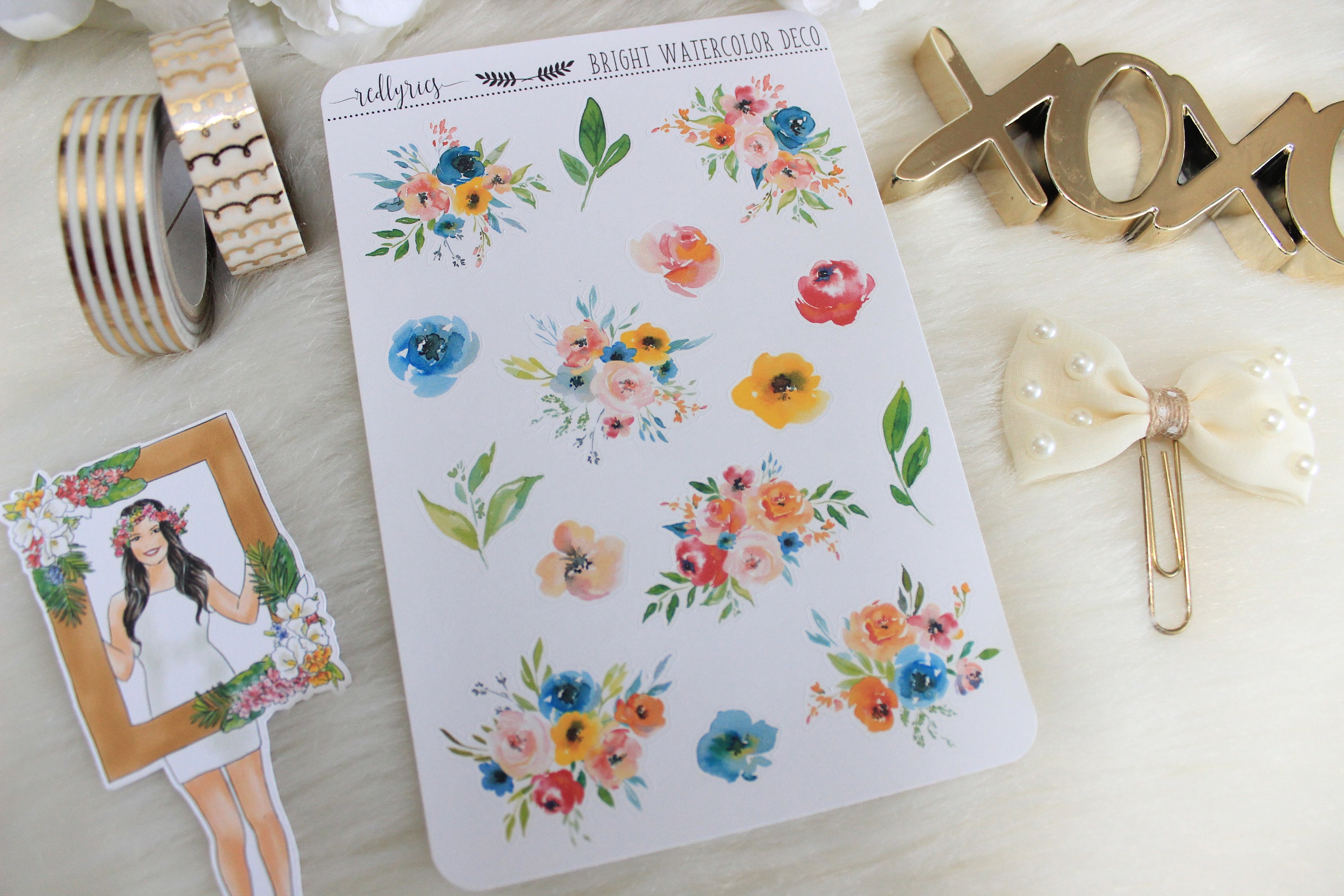 Bright Watercolor Deco Stickers, Planner Stickers - Etsy