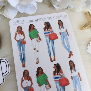 Mini Fashion Jeans #2, Brown SKin, Planner Stickers