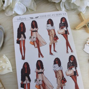 Mini Fashion Girls #12, Brown Skin, Fashion Stickers