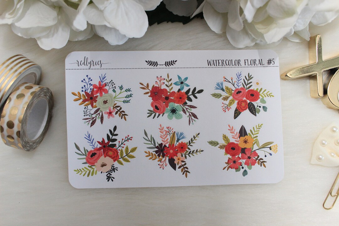 Watercolor Floral #5, Deco Stickers, Planner Stickers - Etsy