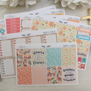 Wood & Floral, planner stickers, ECLP stickers,