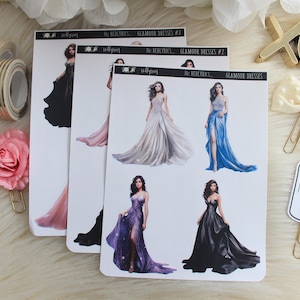 Vestidos glamorosos, SOLO PIEL CLARA, Chicas de moda, Pegatinas del planificador, Pegatinas de moda