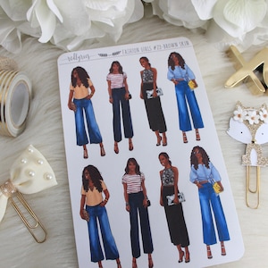 Mini Fashion Girls #23, Brown Skin, Planner Stickers