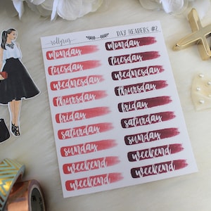 Day Headers, Pink&Mauve, Planner Stickers