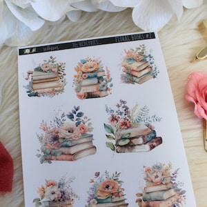 FLORAL BOOKS #2,  Decor, Planner Decoration, Spring Stickers, Planner Stickers