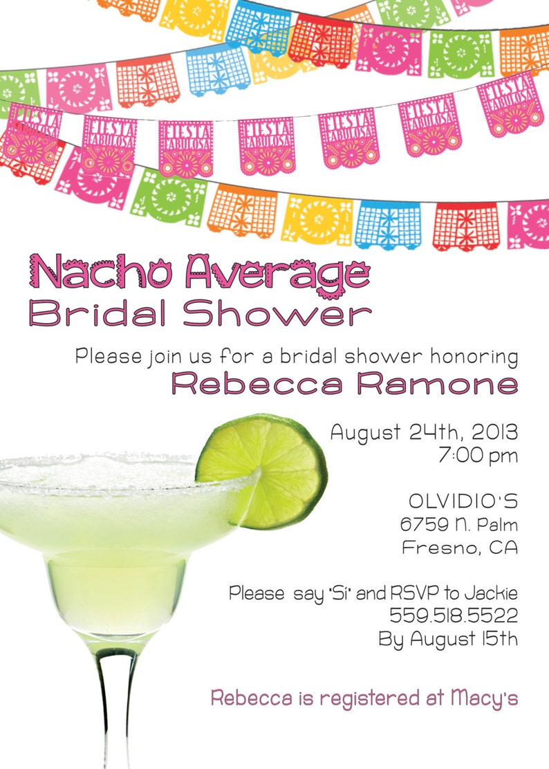 Nacho Average Bridal Shower Printed Party Invitations Fiesta Mexican Spicy Margarita Invites with Envelopes