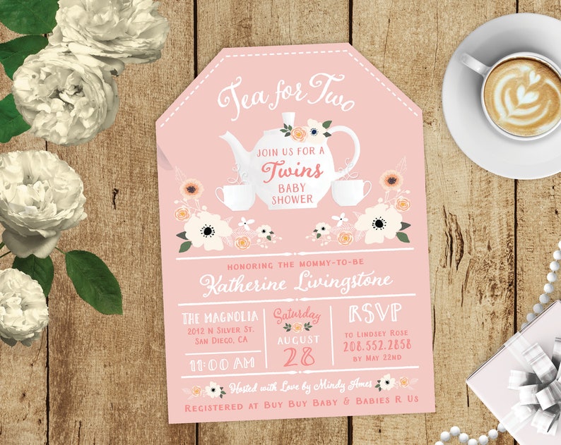 Twin Tea For Two Floral Tea Bag Twins Baby Shower High Tea Etsy