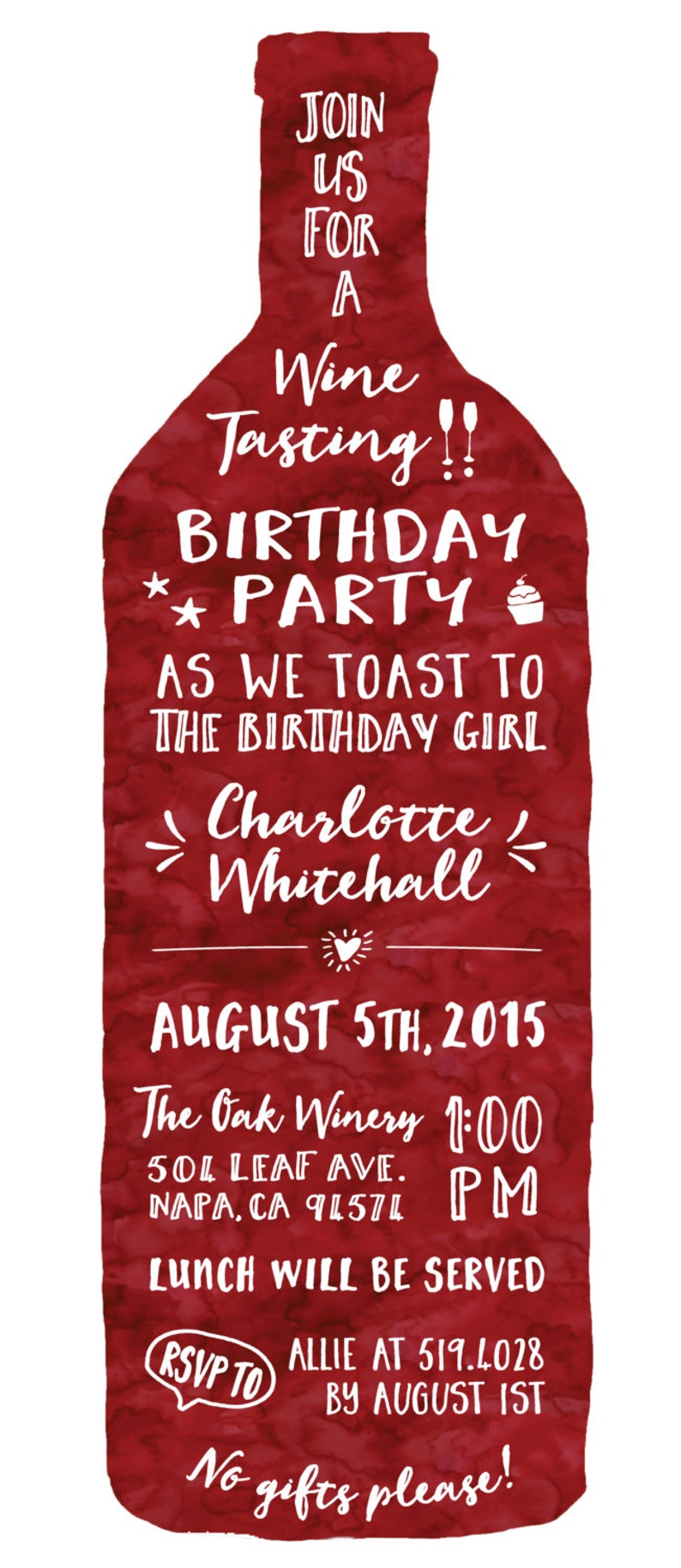 Wine Tasting Theme Birthday Party Invitations Modern | Etsy