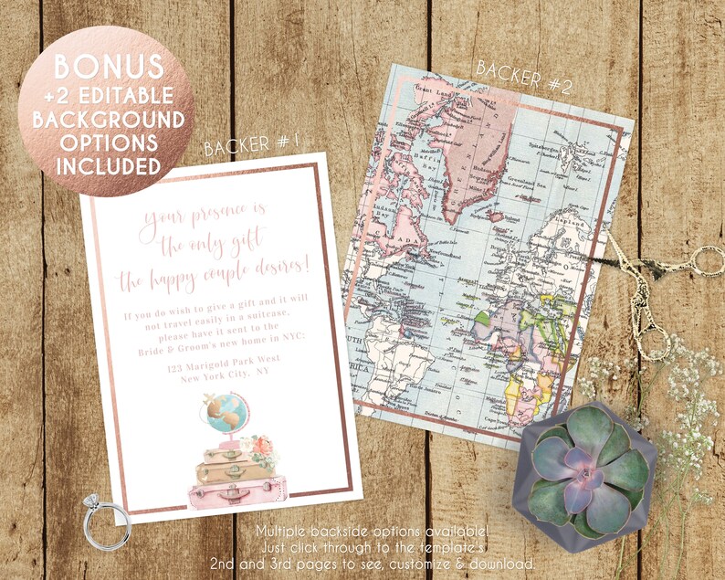 Travel Bridal Shower Rose Gold Invite Journey Luggage Editable Template Instant Download Traveling from Miss to Mrs Destination Wedding