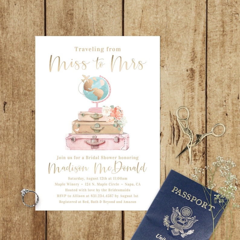 Travel Bridal Shower Invitation Boho Traveling From Miss To Image 0