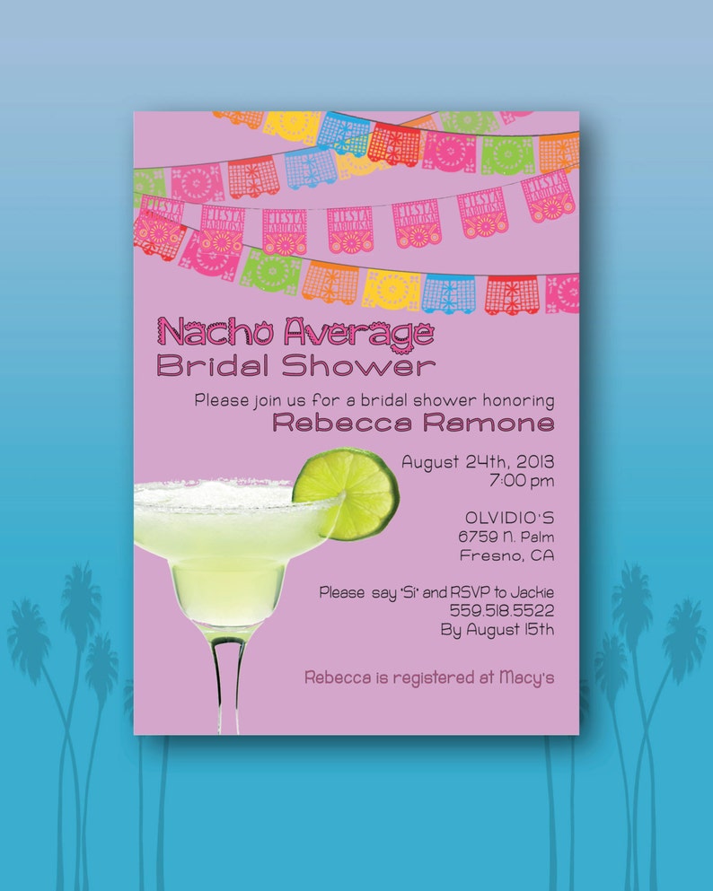 Nacho Average Bridal Shower Printed Party Invitations Fiesta Mexican Spicy Margarita Invites with Envelopes