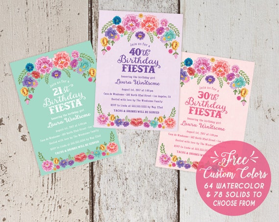 Mexican Fiesta Theme Floral Birthday Party Invitations Etsy