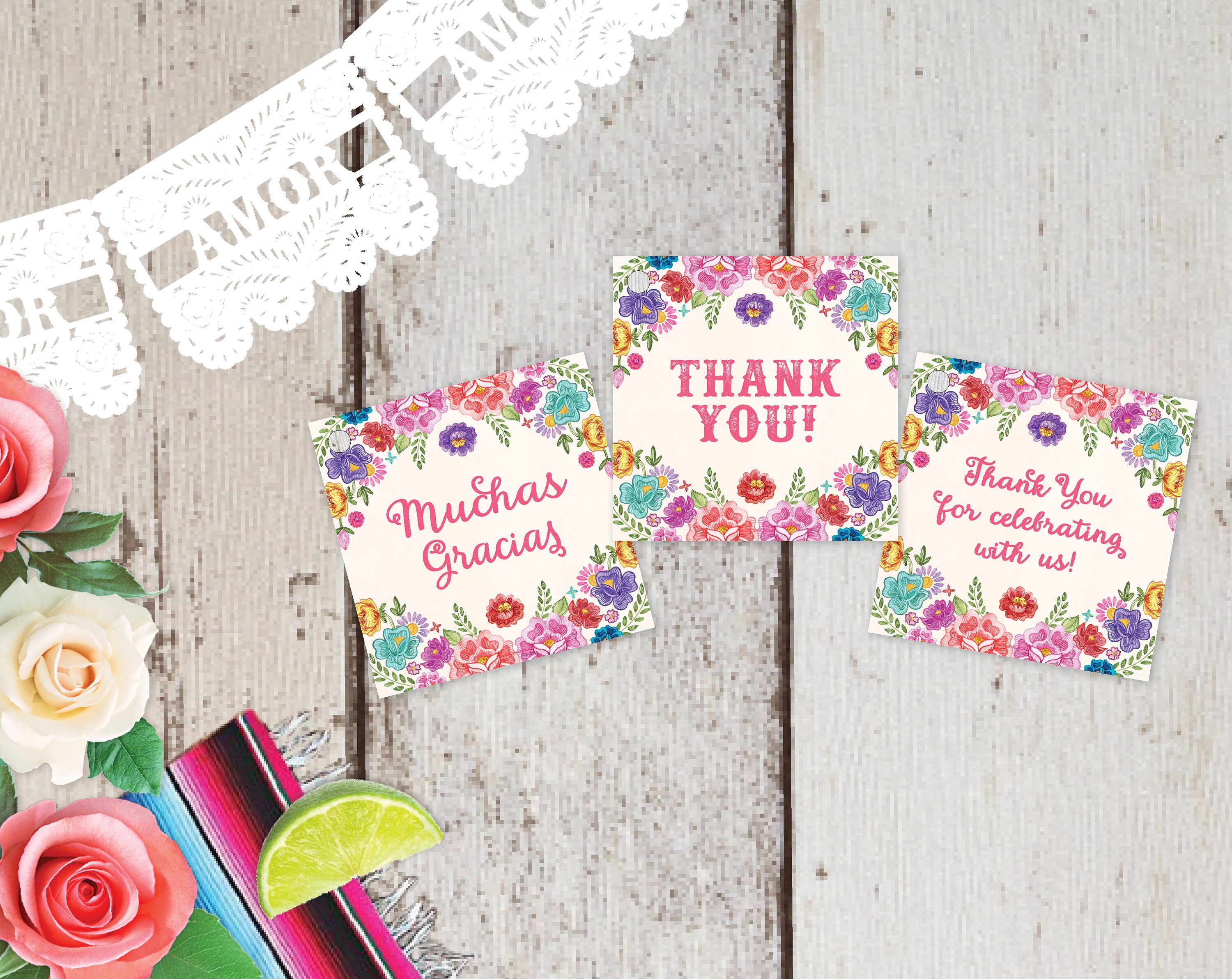 Mexican Fiesta Theme Floral Favor Thank You Tags | Etsy