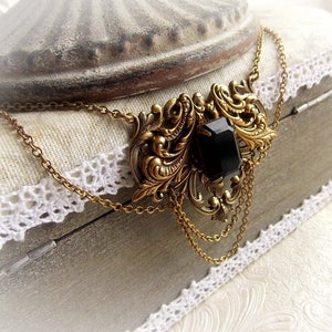 Renaissance black crystal choker aged brass statement choker medieval renaissance jewelry ornate bronze black collar victorian jewelry