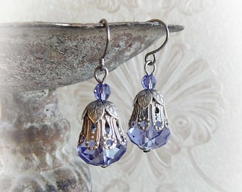 Lavender Crystal Earrings: Neo Victorian Silver Lilac Dangle Earrings