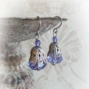 Lavender purple floral crystal earrings neo victorian aged silver lilac earrings vintage bridal purple earrings engagement earrings