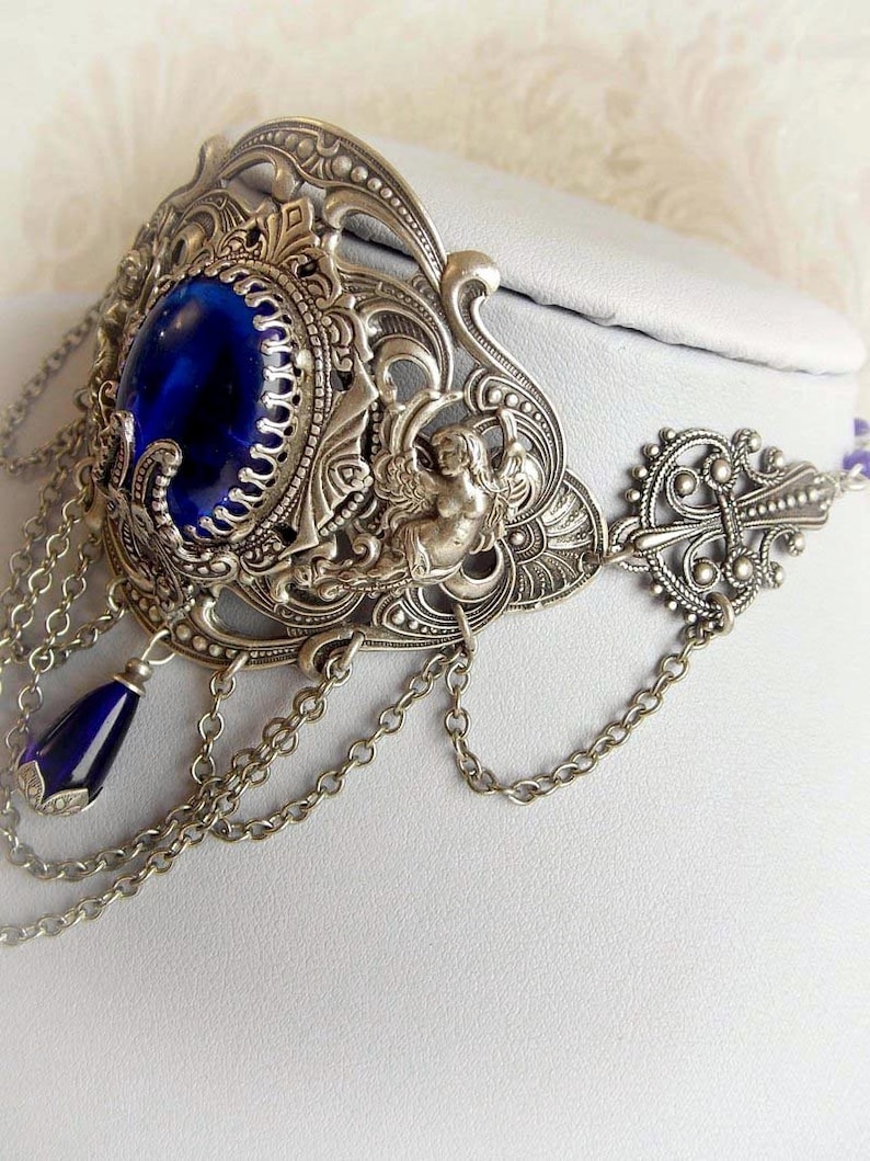 Sapphire Stone Gothic Choker Cobalt Blue Elegant Choker Blue Etsy