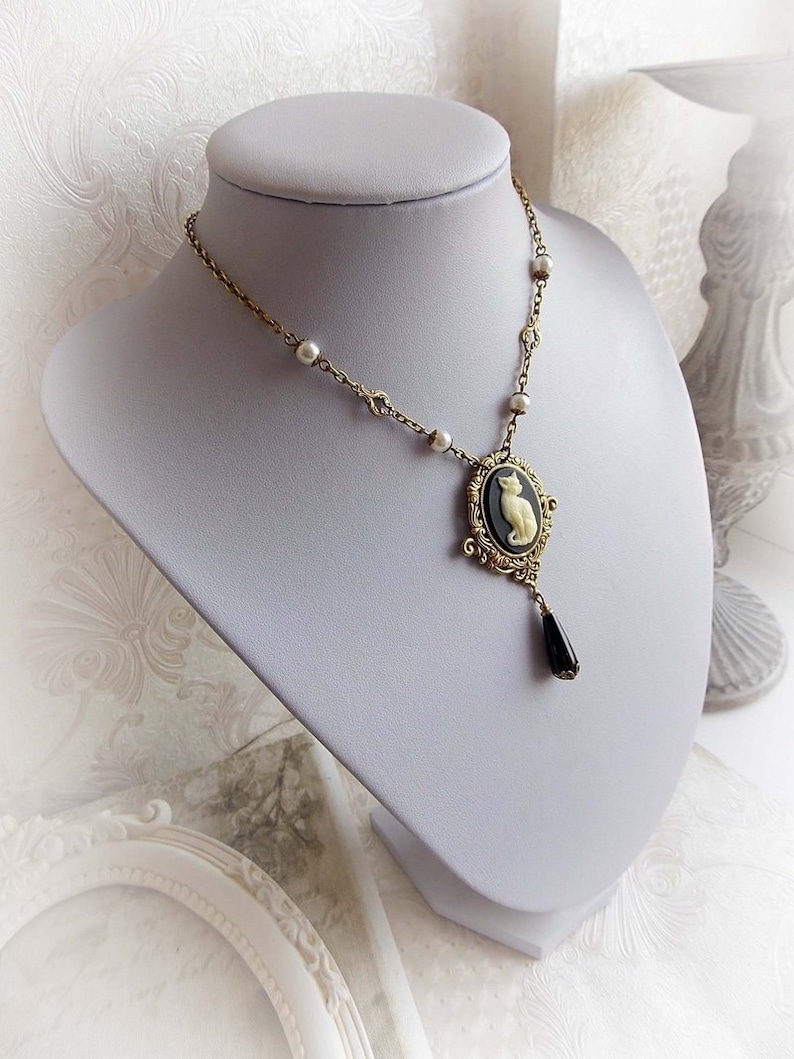 Cat cameo necklace gothic victorian necklace cameo necklace Etsy