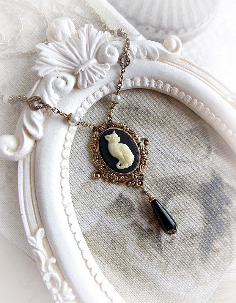 Cat cameo necklace gothic victorian necklace cameo necklace Etsy