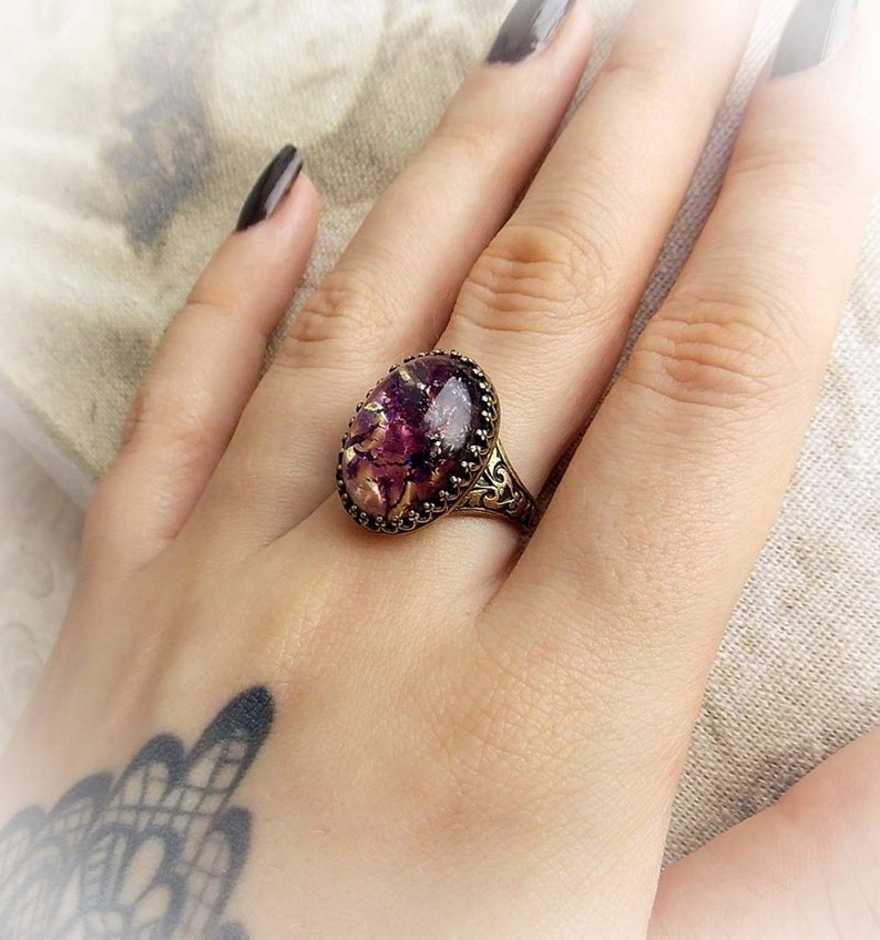 Amethyst Opal Antique Gold Ring Purple Glass Opal Ring - Etsy