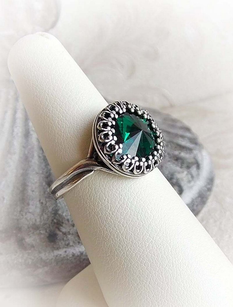 Emerald green Swarovski crystal ring bridal engagement ring Etsy